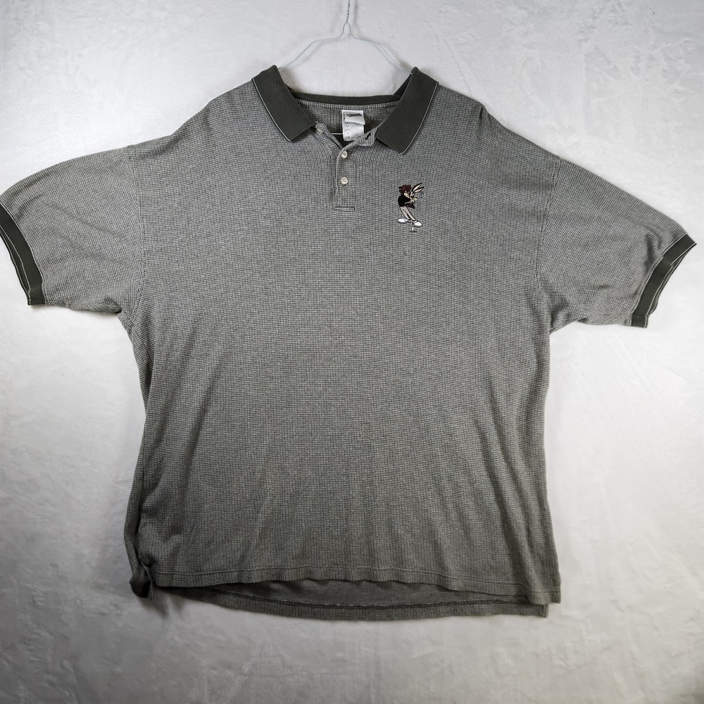 Vtg Warner Bros Wile E Coyote Golf Polo Shirt Gray‎ 2XL Looney Tunes Embroidered